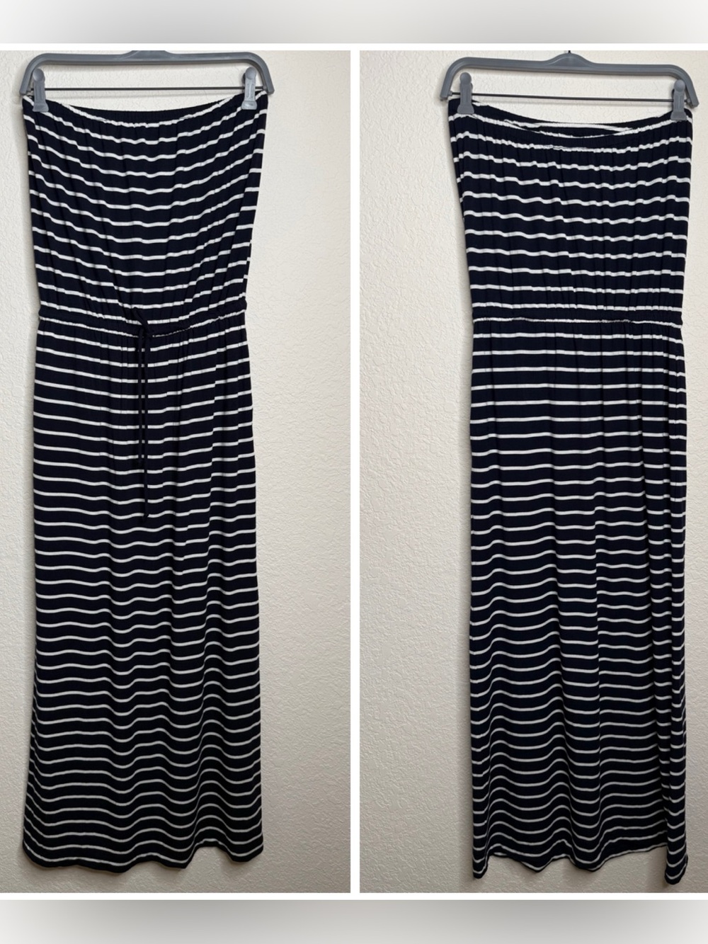 J.Crew Strapless Stripe Maxi Dress | Size S | Navy & White | Modal